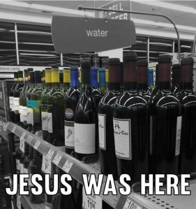 Jeasus was in the wine water grocery isle 